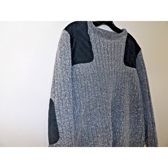 Vtg L.L. Bean Gray Merino Wool Blend Ribbed Elbow‎ Shoulder Patches Sweater Sz M - Picture 1 of 7